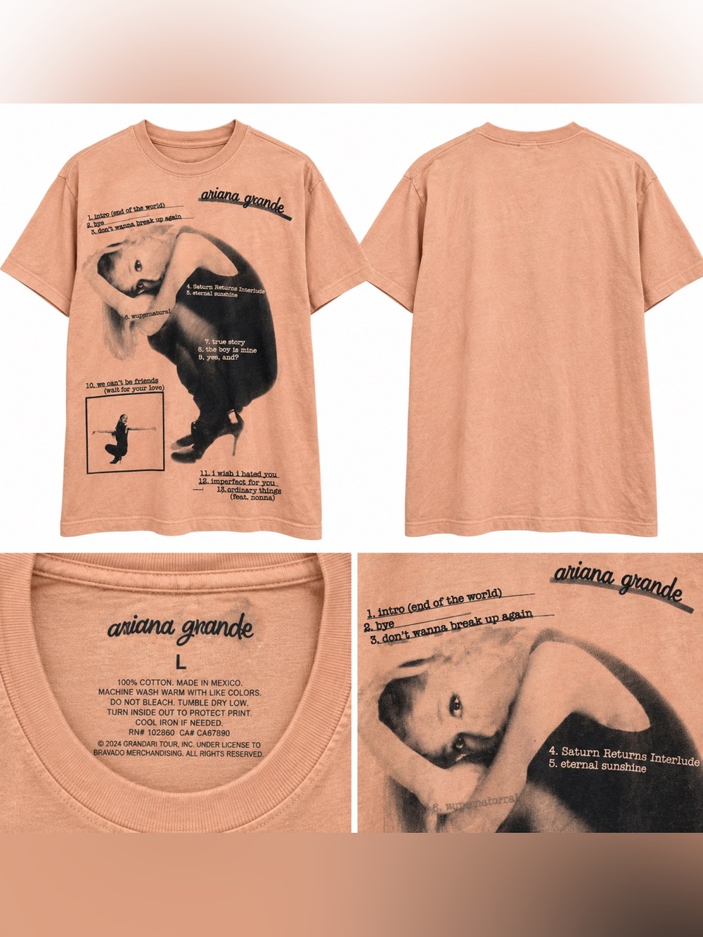 Ariana Grande Eternal Sunshine Graphic T Shirt Peach Size L 2024 Bravado